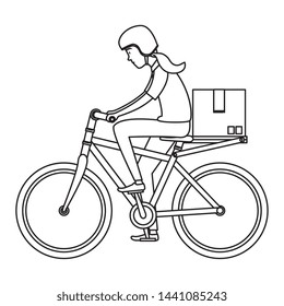 delivery worker in bicycle transport with box