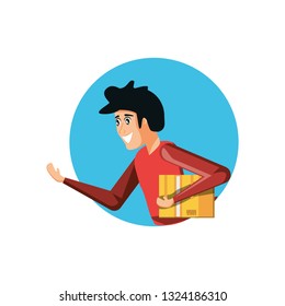 delivery worker with box carton