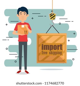 delivery worker with box character