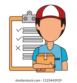 delivery worker with box and checklist