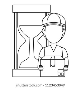 delivery worker with box and hourglass