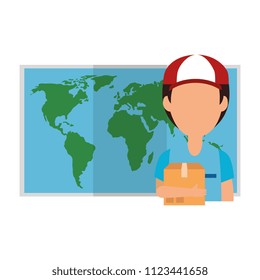 delivery worker with box and paper map