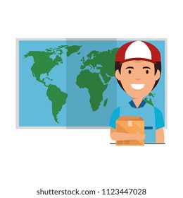 delivery worker with box and paper map