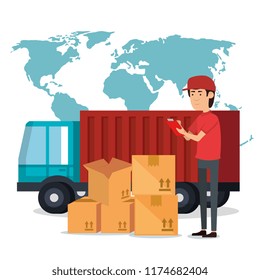 delivery worker with boxes character