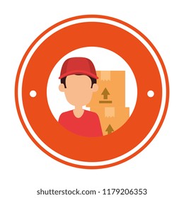 delivery worker with boxes seal stamp