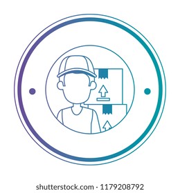 delivery worker with boxes seal stamp
