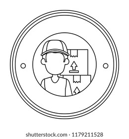 delivery worker with boxes seal stamp