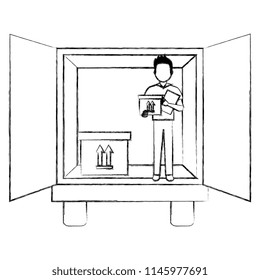 delivery worker with boxes and truck