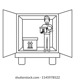 delivery worker with boxes and truck