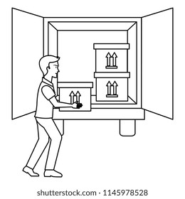 delivery worker with boxes and truck