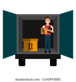 delivery worker with boxes and truck