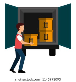 delivery worker with boxes and truck