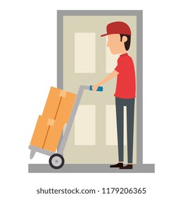 delivery worker with cart and door