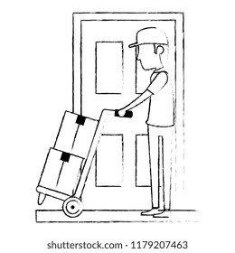 delivery worker with cart and door