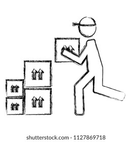 delivery worker with carton boxes silhouette