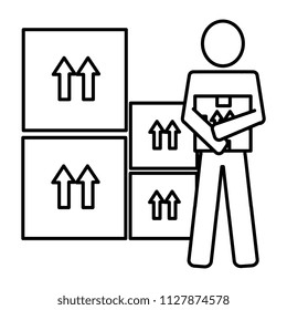 delivery worker with carton boxes silhouette