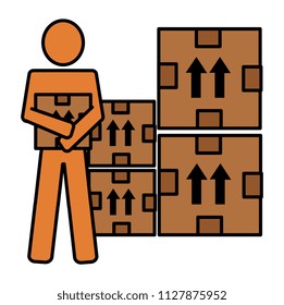delivery worker with carton boxes silhouette