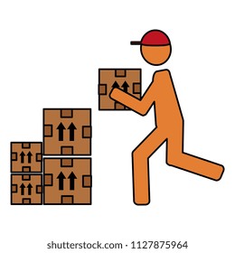 delivery worker with carton boxes silhouette