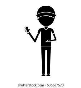 delivery worker with cellphone avatar character