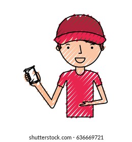 delivery worker with cellphone avatar character