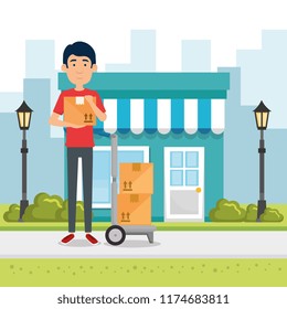 delivery worker with character