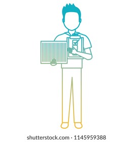 delivery worker with checklist and box