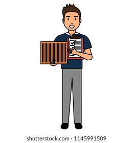 delivery worker with checklist and box