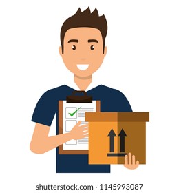 delivery worker with checklist and box