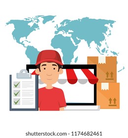 delivery worker with checklist character