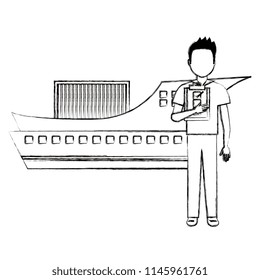 delivery worker with checklist and ship