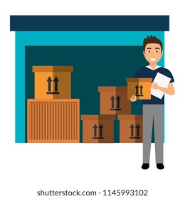 delivery worker with checklist in warehouse