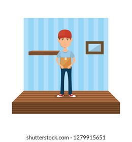 delivery worker in the corridor house
