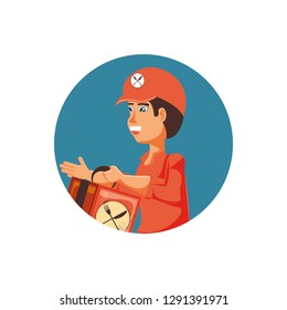 delivery worker with fast food box