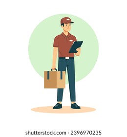 Delivery worker flat design vector illustration.