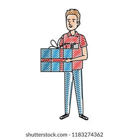 delivery worker with gift character