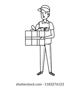 delivery worker with gift character