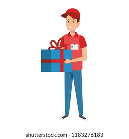 delivery worker with gift character