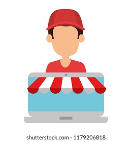 delivery worker with laptop