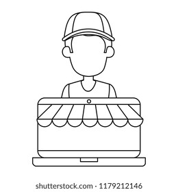 delivery worker with laptop