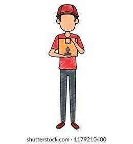delivery worker lifting box character