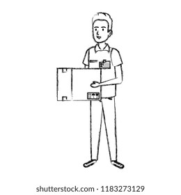delivery worker lifting box character