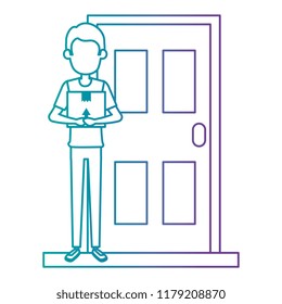 delivery worker lifting box in door