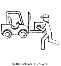 delivery worker lifting box and forklift