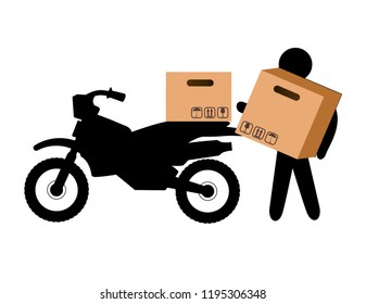 delivery worker lifting box and motorcycle