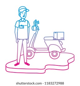 delivery worker in motorcycle and box