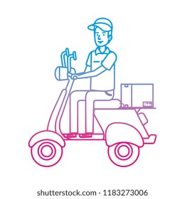 delivery worker in motorcycle and box