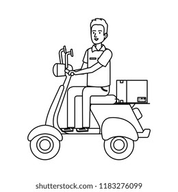 delivery worker in motorcycle and box