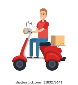 delivery worker in motorcycle and box