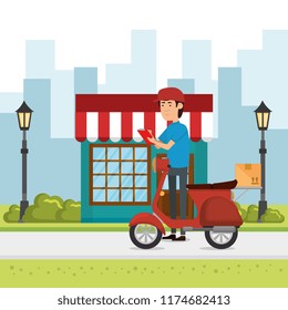 delivery worker with motorcycle character