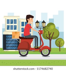 delivery worker with motorcycle character